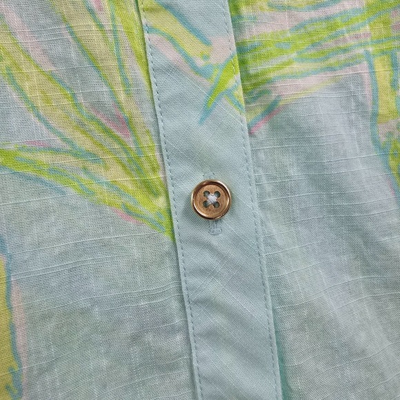 Lilly Pulitzer Shirt Women 10 Green Button Up Long Sleeve Palm Tree Tropical - Picture 4 of 12